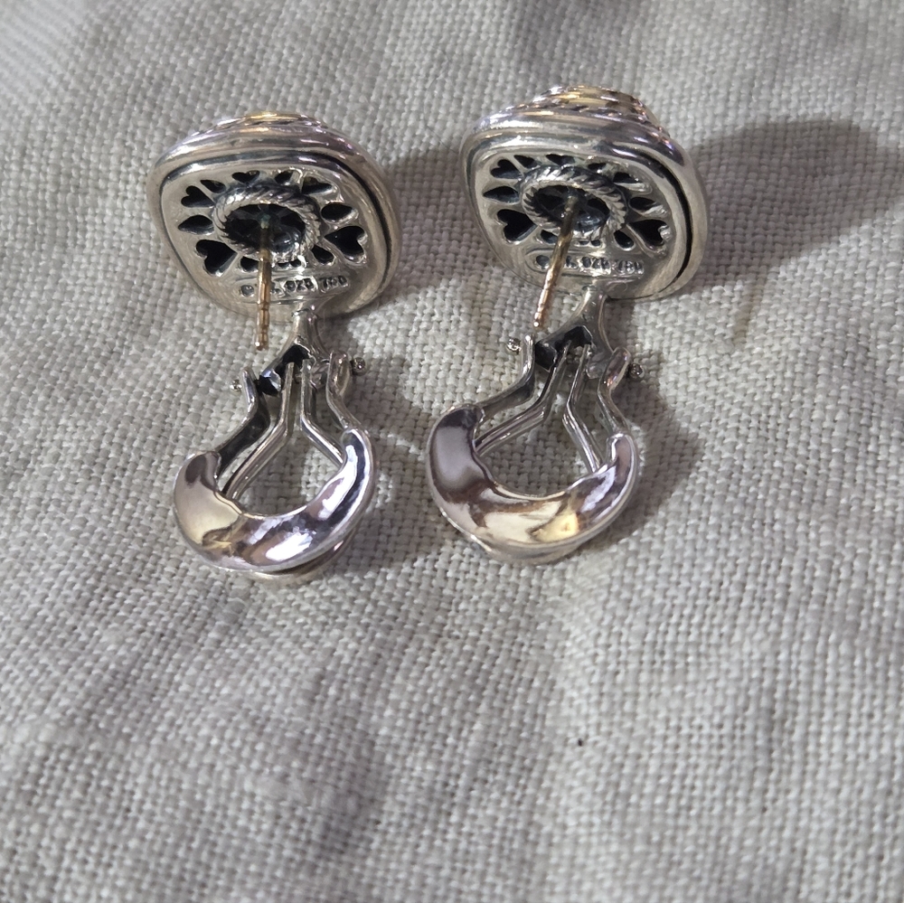 David Yurman Pave Diamond Albion Earrings, SS & 14k, Omega Backs - Picture 6 of 13